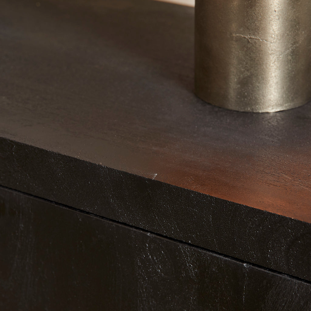 TV-Board Bali Schwarz – Lowboard aus Mangoholz mit Push-to-Open Türen, 150 x 42 x 46 cm