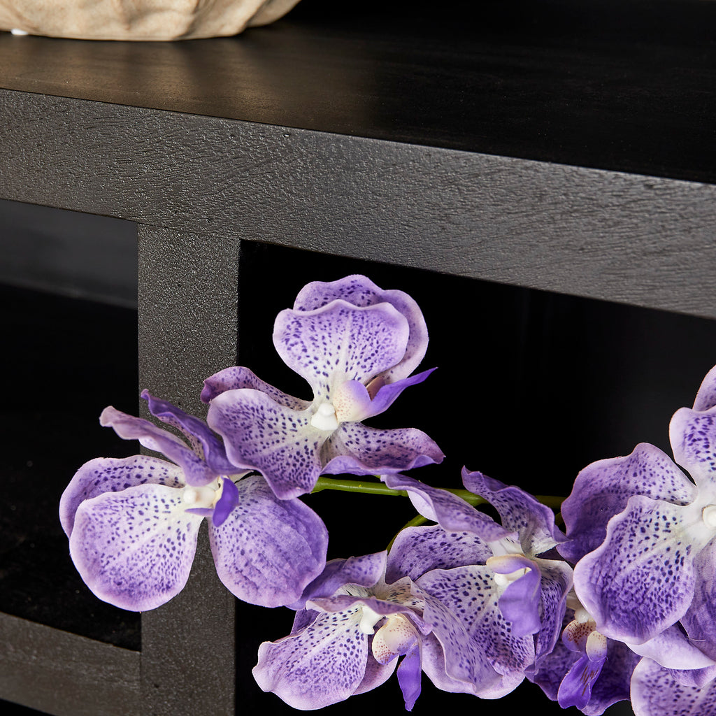 Regal Bali XL Schwarz – Mangoholz Bücherregal mit offenen Fächern & Push-to-Open Türen, 160 x 45 x 200 cm