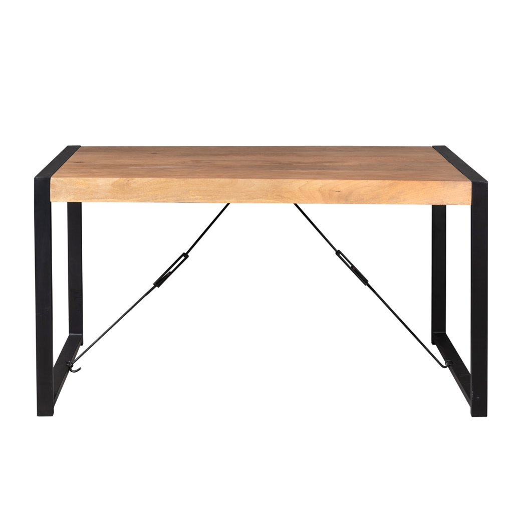 Esstisch Bori Natur – Mangoholz & Metall mit schwarzem U-Gestell, 140×80×76 cm, rechteckiger Holztisch