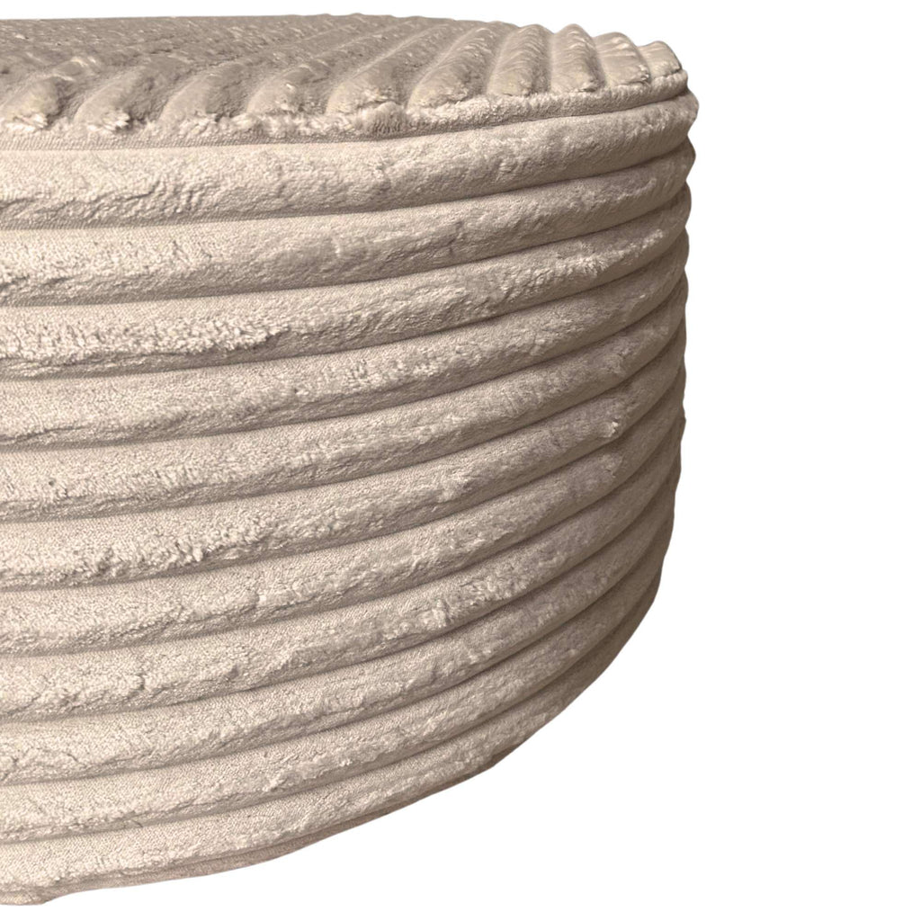 Runder Hocker MeinLieblingsplatz Beige – Pouf mit Rippenmuster, 60 x 60 x 32 cm