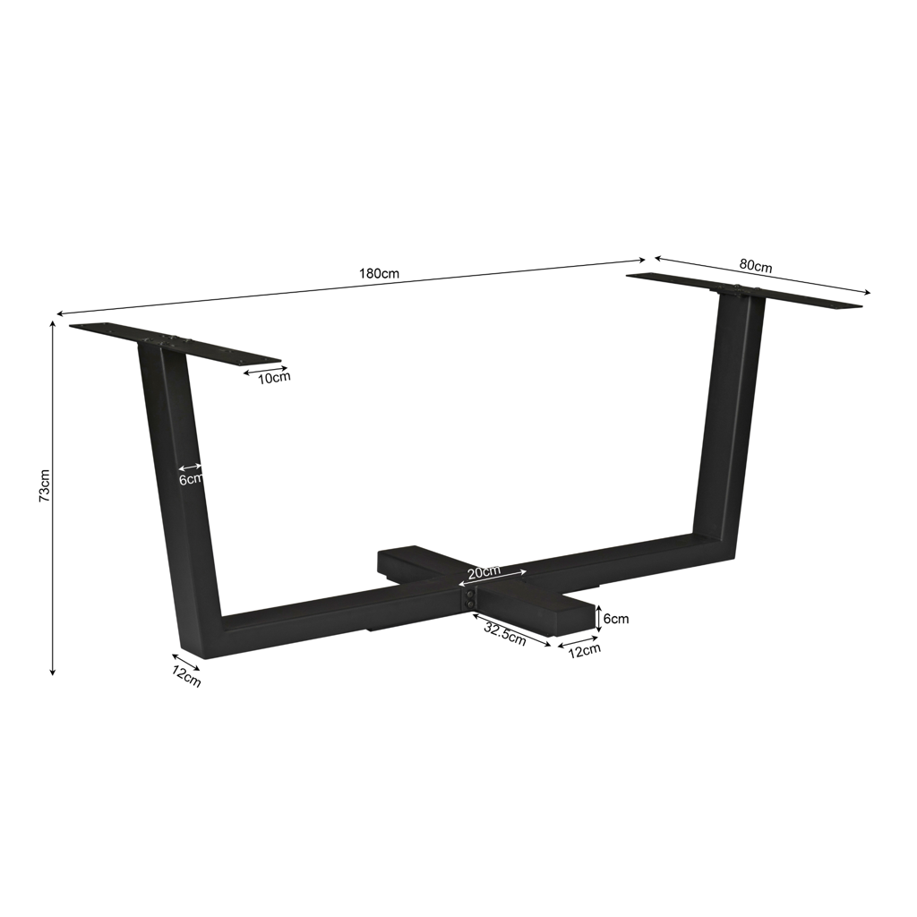 Tischbein Kreuzbein Schwarz – Metallgestell mit Kreuzfuß, passend für Tischplatten 160–240 cm, 180 x 80 x 73 cm