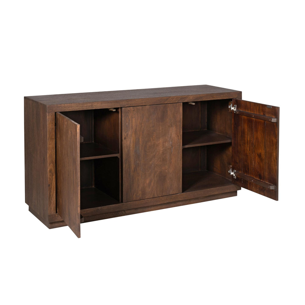 Sideboard Bali Braun – elegante Kommode aus Mangoholz mit 3 Türen & Push-to-Open, 150 x 45 x 80 cm