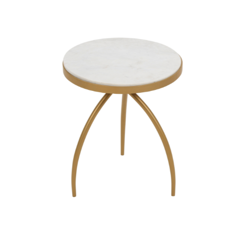 Beistelltisch Kay – runder Tisch mit weißer Marmorplatte & goldenem Metallgestell, 40×40×50 cm