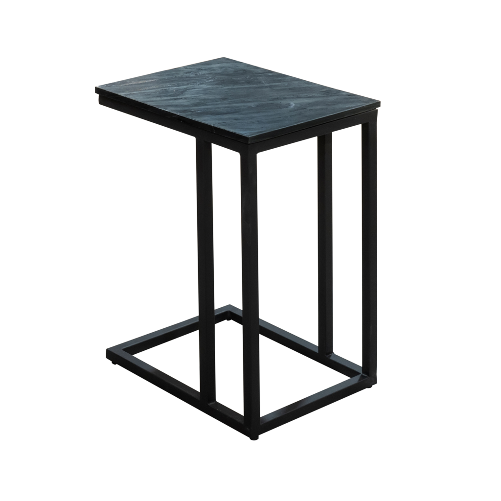 Beistelltisch Slider Schwarz – Mangoholz mit sandgestrahlter Oberfläche & schwarzem Metallgestell, 48×32×72 cm