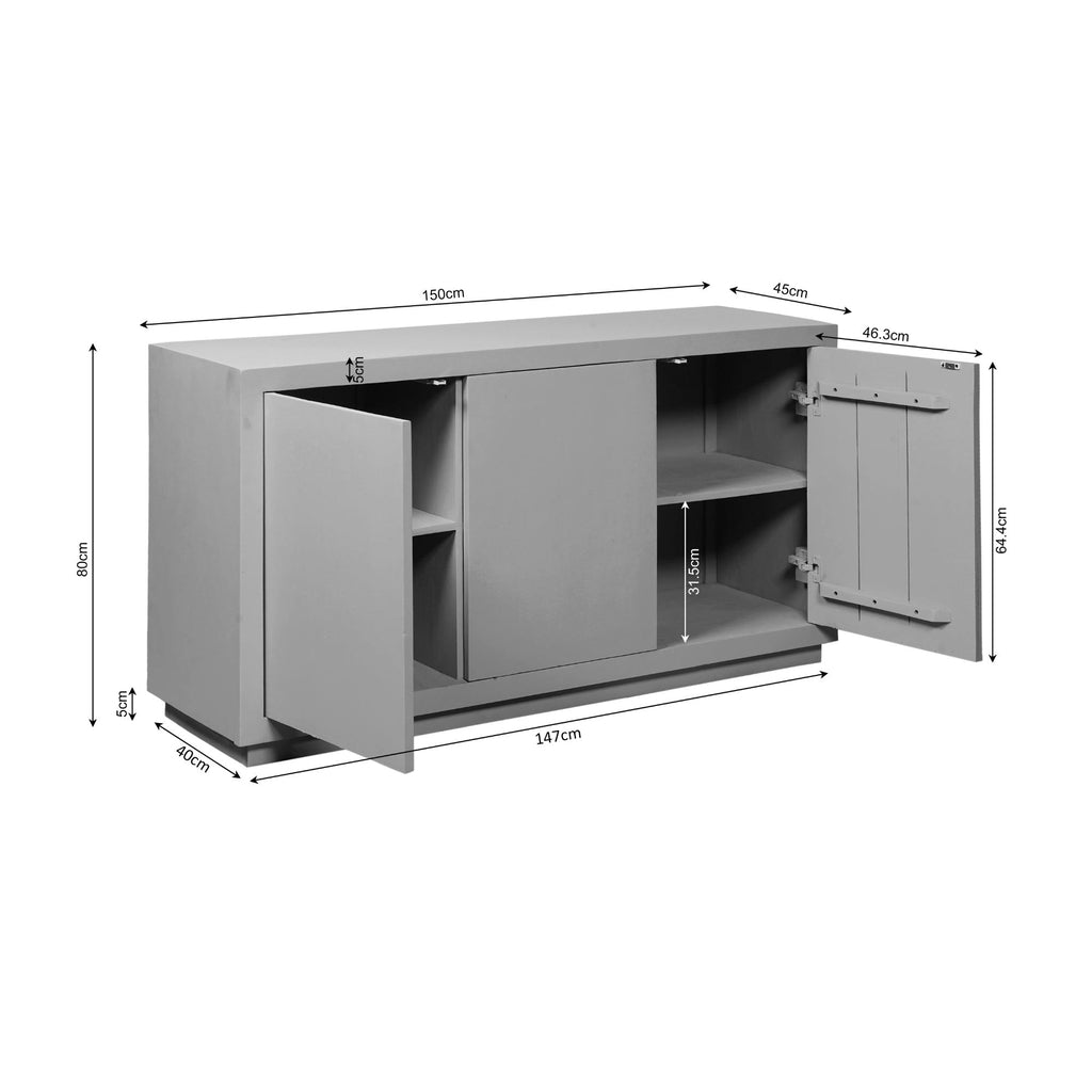 Sideboard Bali Braun – elegante Kommode aus Mangoholz mit 3 Türen & Push-to-Open, 150 x 45 x 80 cm