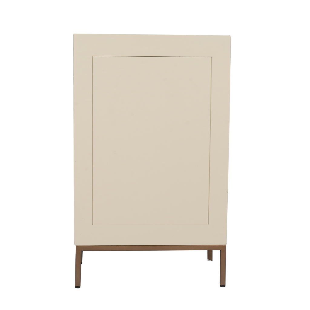 Weinschrank Mandy Sand – Mango Holz mit 15 Flaschenfächern & Tür im Lamellendesign, 55 x 35 x 90 cm