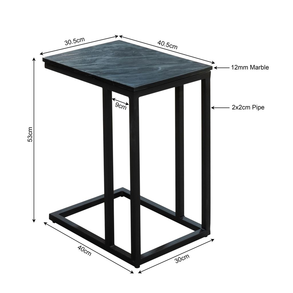 Beistelltisch Slider Schwarz – Mangoholz mit sandgestrahlter Oberfläche & schwarzem Metallgestell, 48×32×72 cm