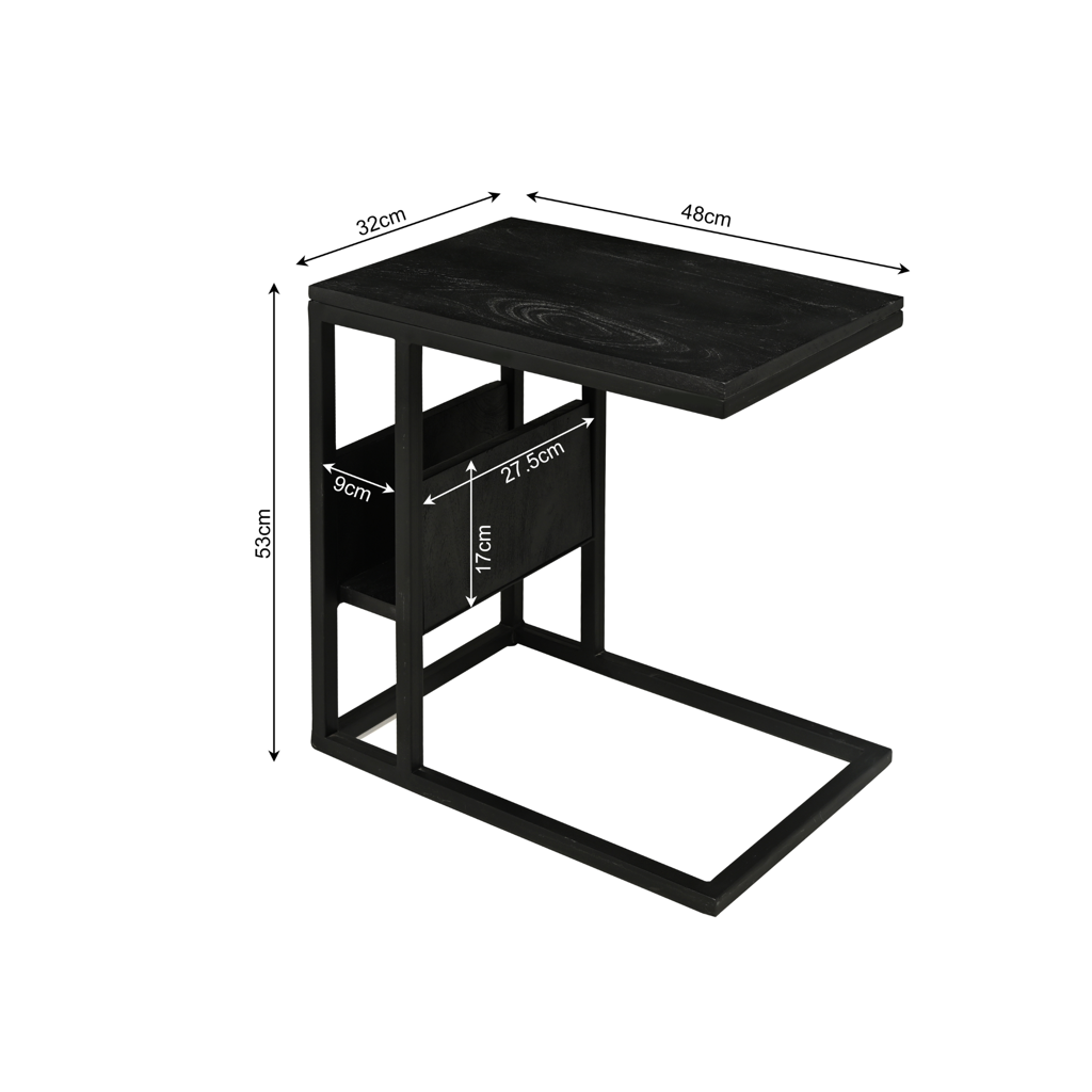Beistelltisch Slider Schwarz 48x32x53 cm – Mangoholz sandgestrahlt mit Metallgestell