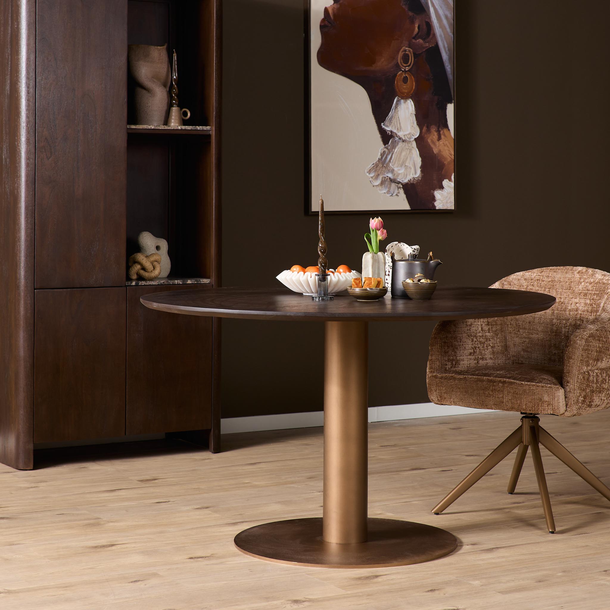 Tischbein Metall rund 70x70x73 cm – modernes Säulengestell mit Bronzefinish für runde Tischplatten Ø110–140 cm