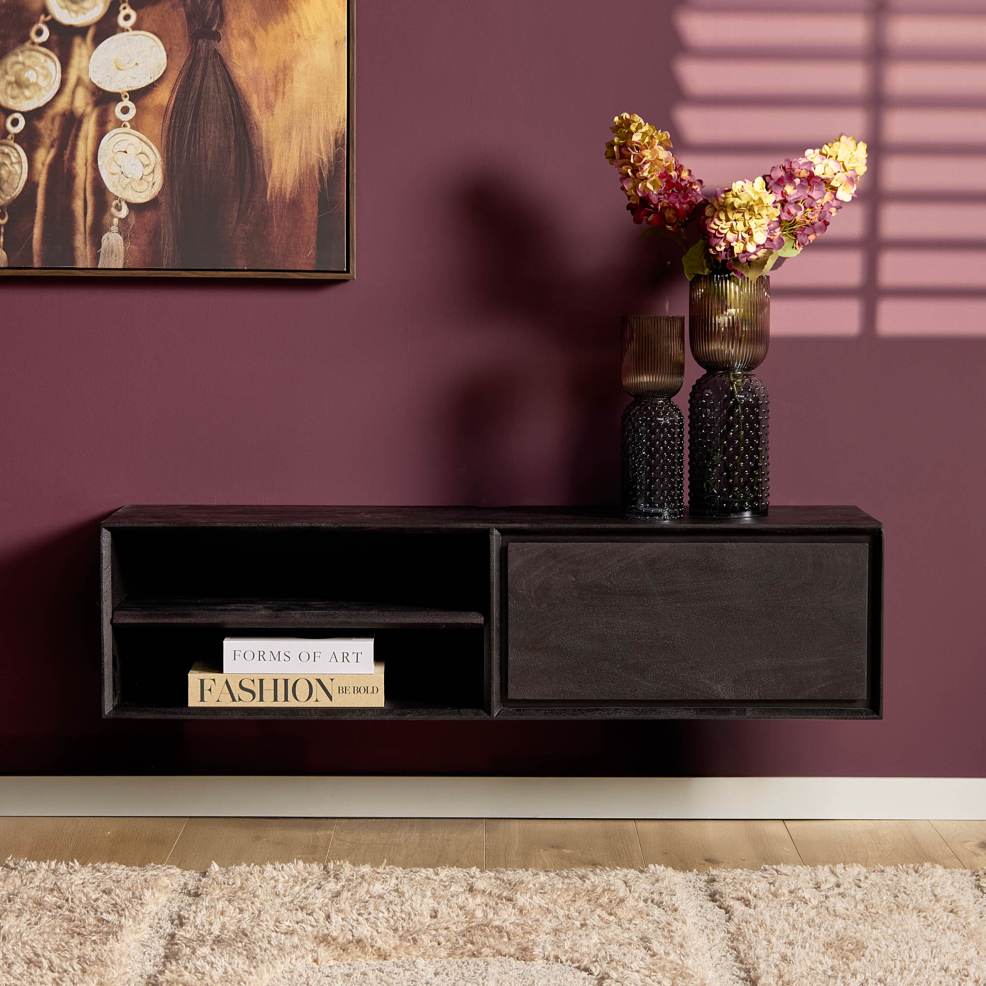 TV-Board Ambiance Schwarz Mangoholz 120×35×30 cm