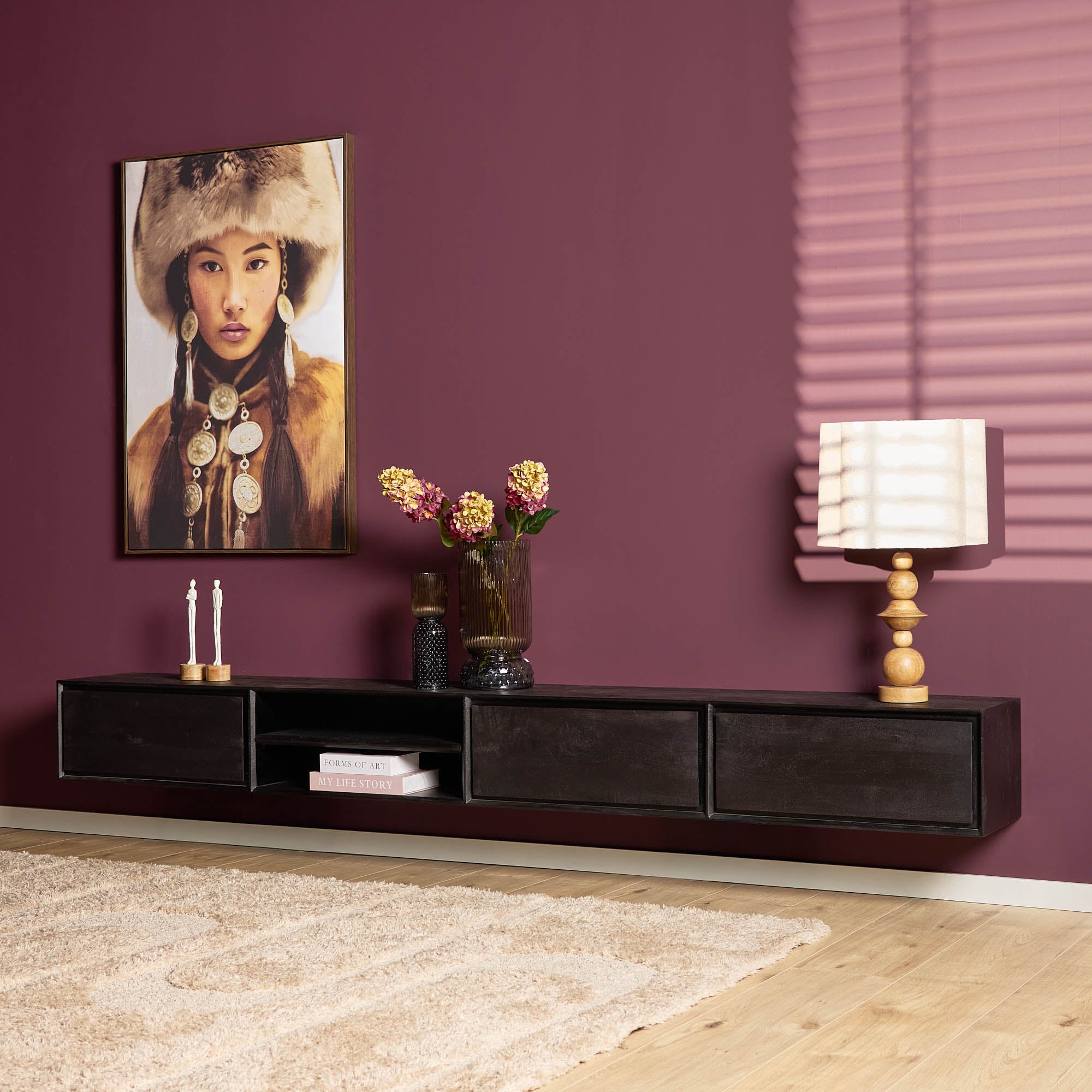 Schwebendes TV-Möbel Ambiance Schwarz | 280 cm