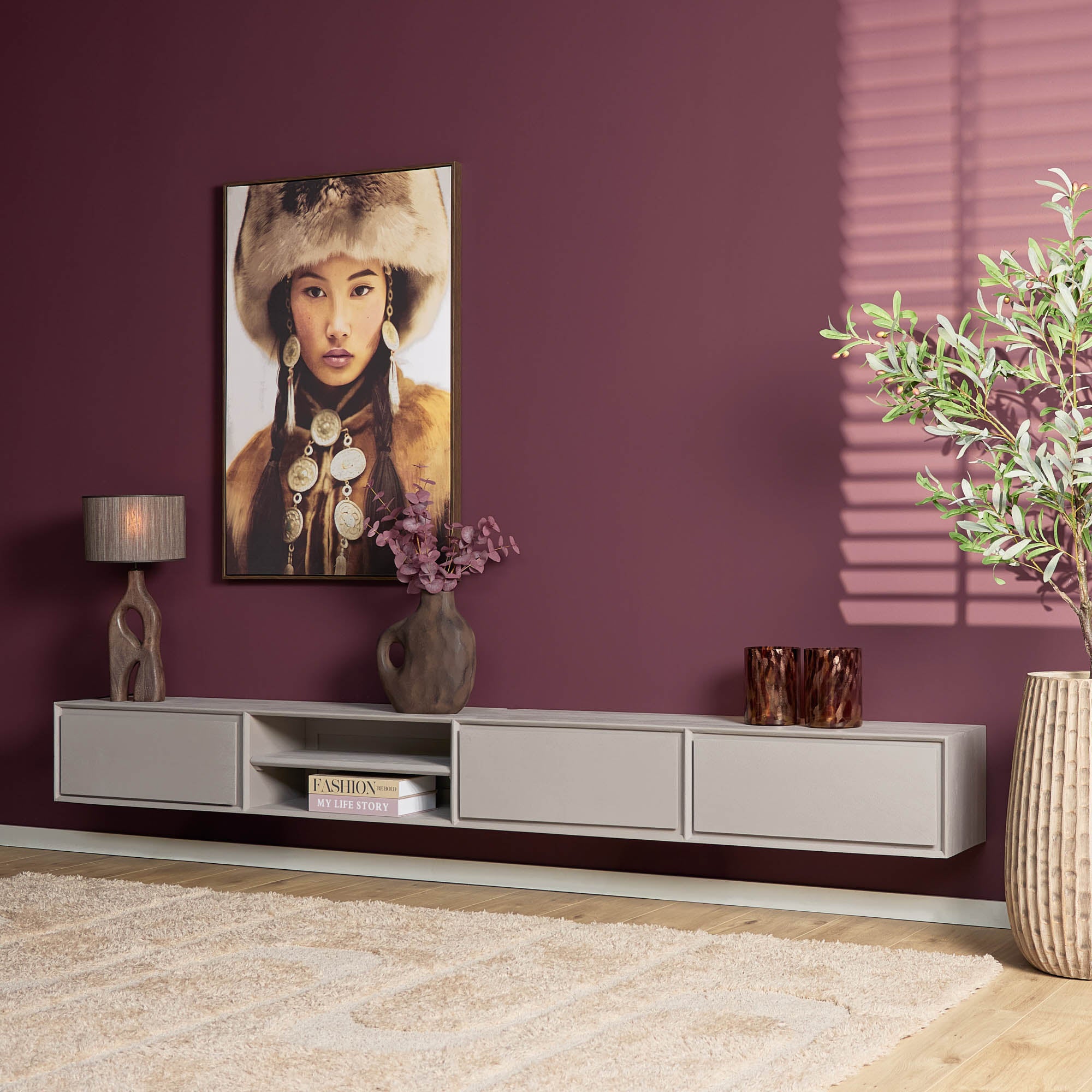 Schwebendes TV-Möbel Ambiance Taupe | 280 cm