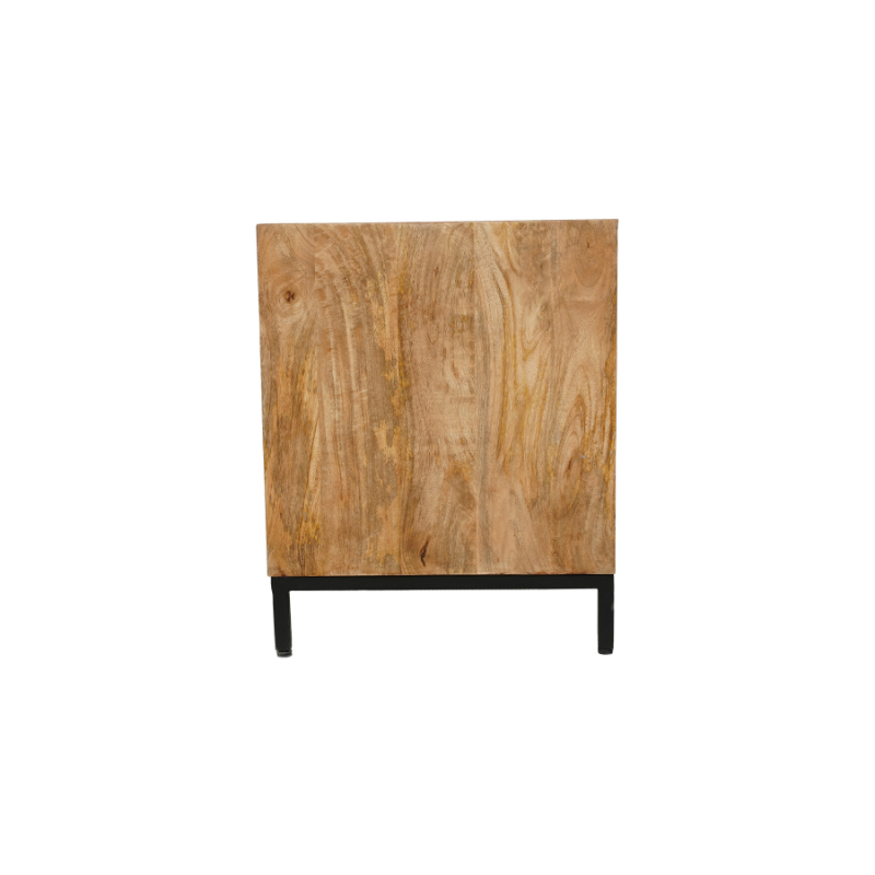 TV-Board Rois 150x45x55 cm – Massives Mangoholz mit schwarzem Metallrahmen & 3 grifflosen Türen