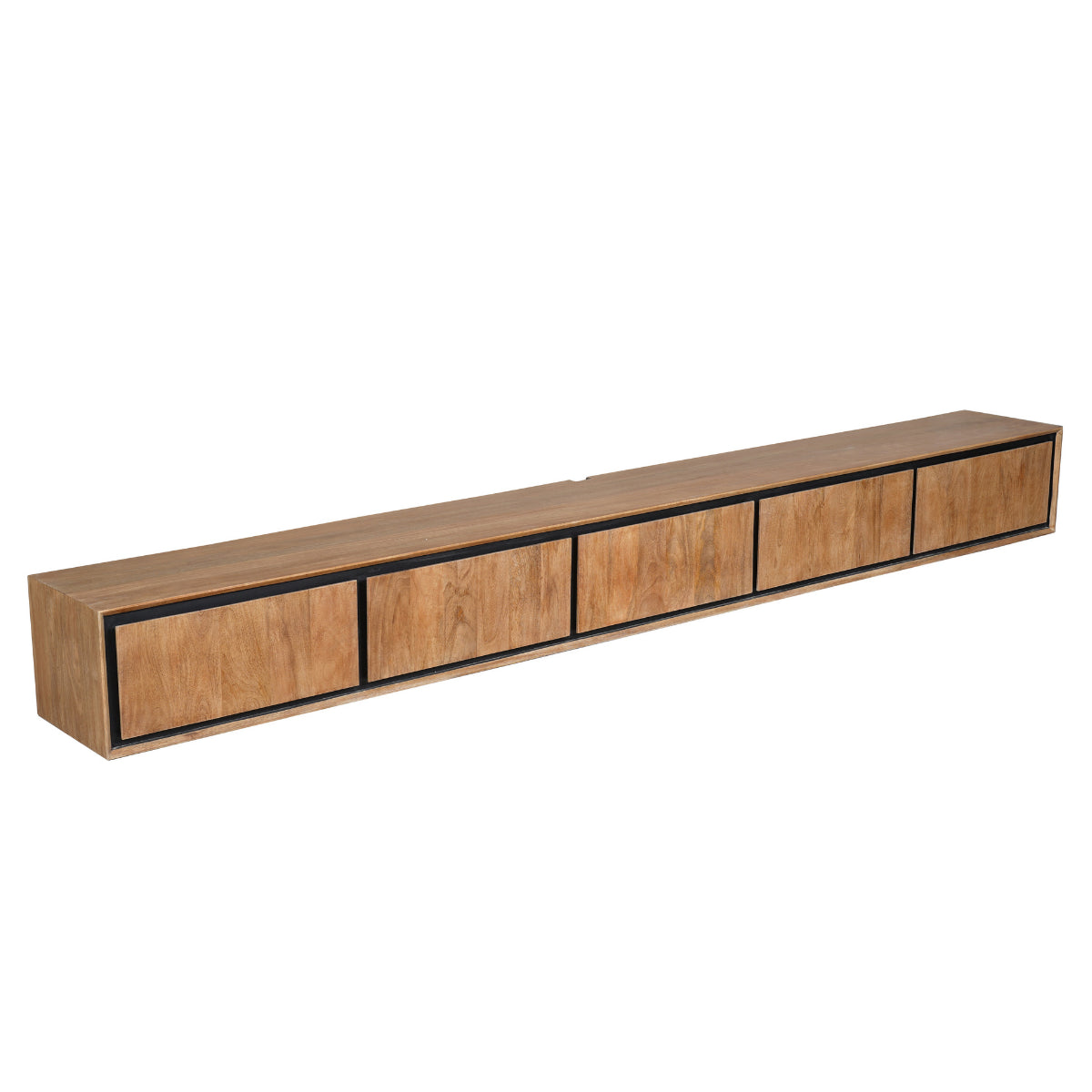 Schwebendes TV-Board Rois – Mangoholz, 5 Türen, 280 x 35 x 30 cm, Wandmontage