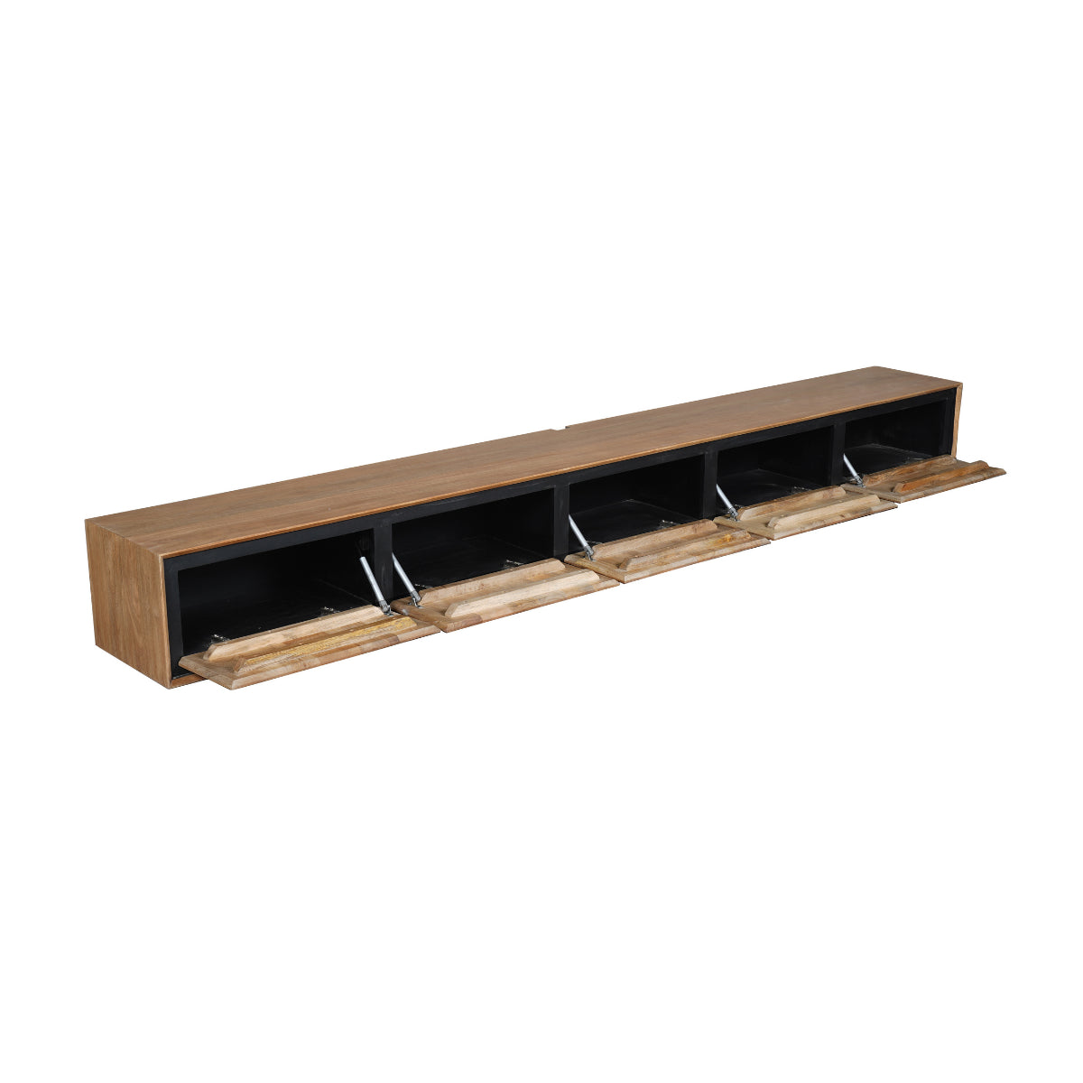 Schwebendes TV-Board Rois – Mangoholz, 5 Türen, 280 x 35 x 30 cm, Wandmontage