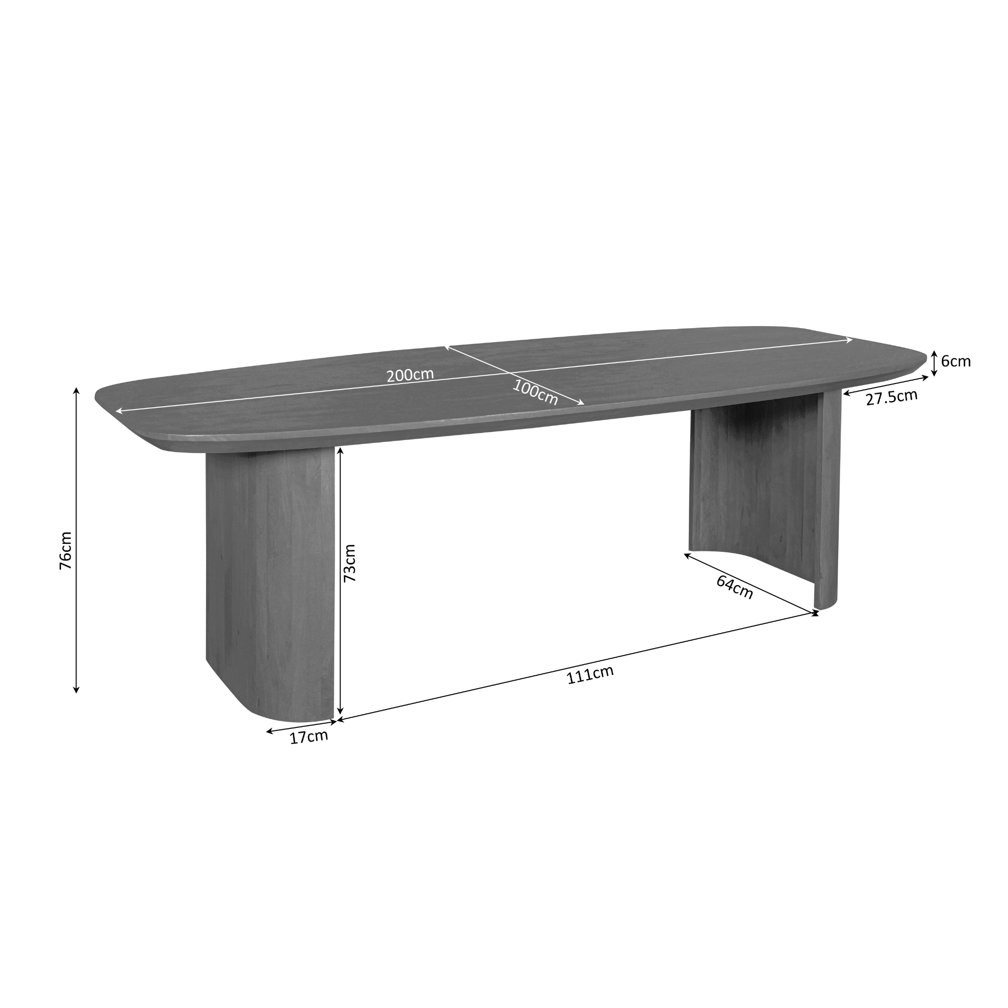 Esstisch Lunero Braun – Massives Mangoholz, Oval 200 x 100 x 76 cm