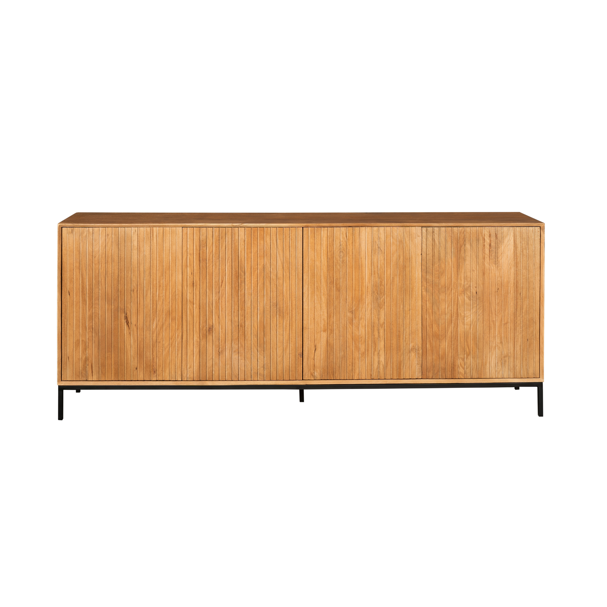 Sideboard Mandy Natur 210x45x85 cm – moderne Mangoholz Kommode mit Lamellenfront & Push-to-Open