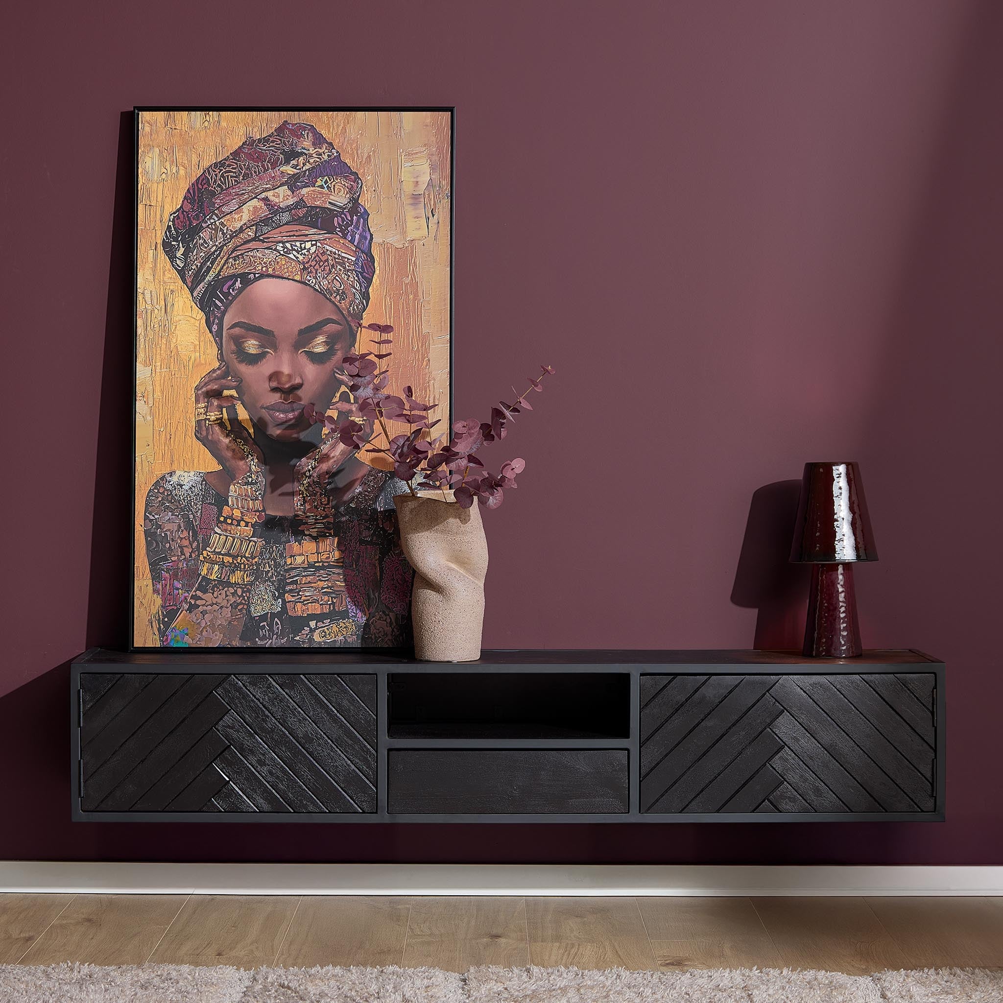 TV-Board Sydney – Lowboard aus Mangoholz mit schwarzem Gestell, modernes Design, 180 x 40 x 55 cm