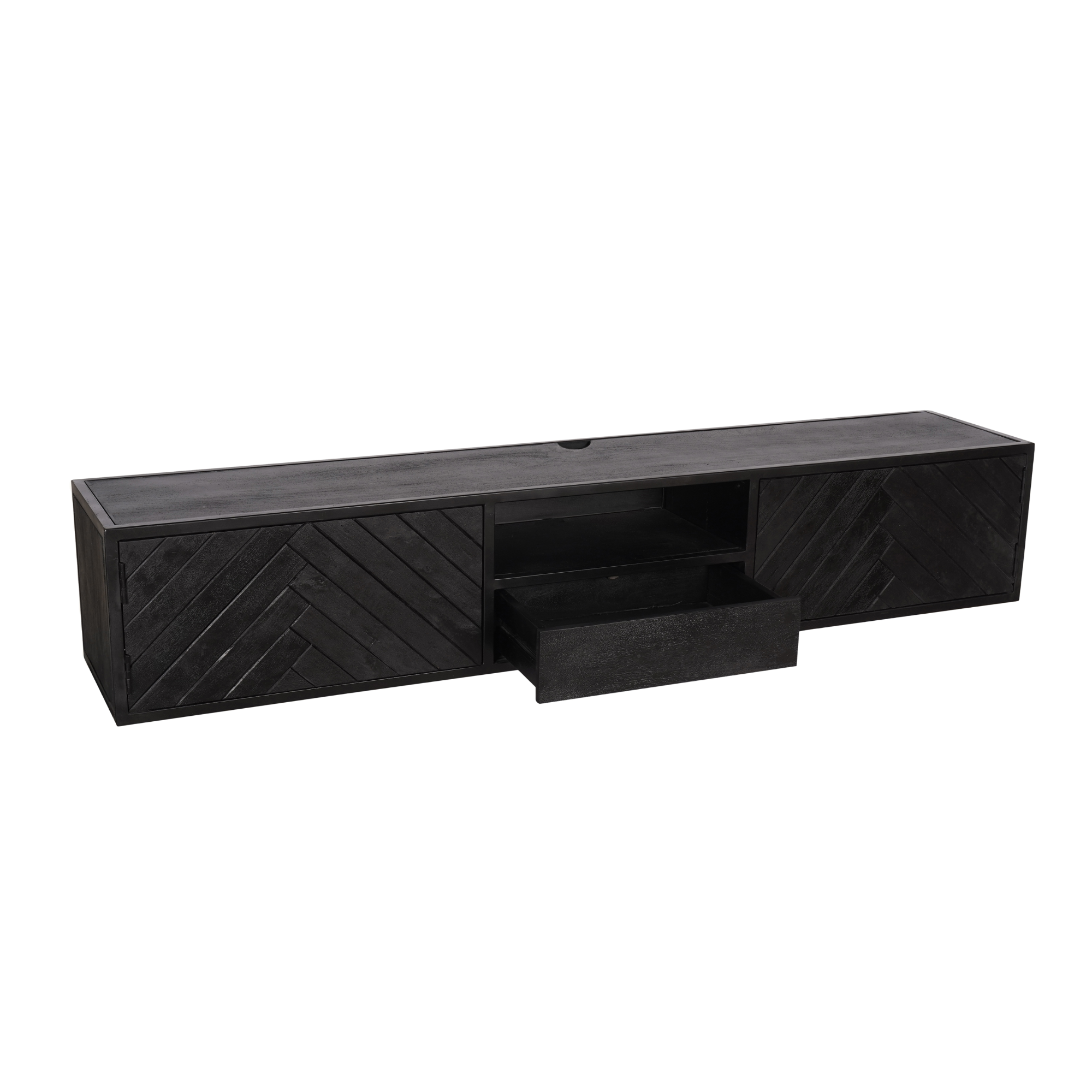 TV-Board Sydney – Lowboard aus Mangoholz mit schwarzem Gestell, modernes Design, 180 x 40 x 55 cm
