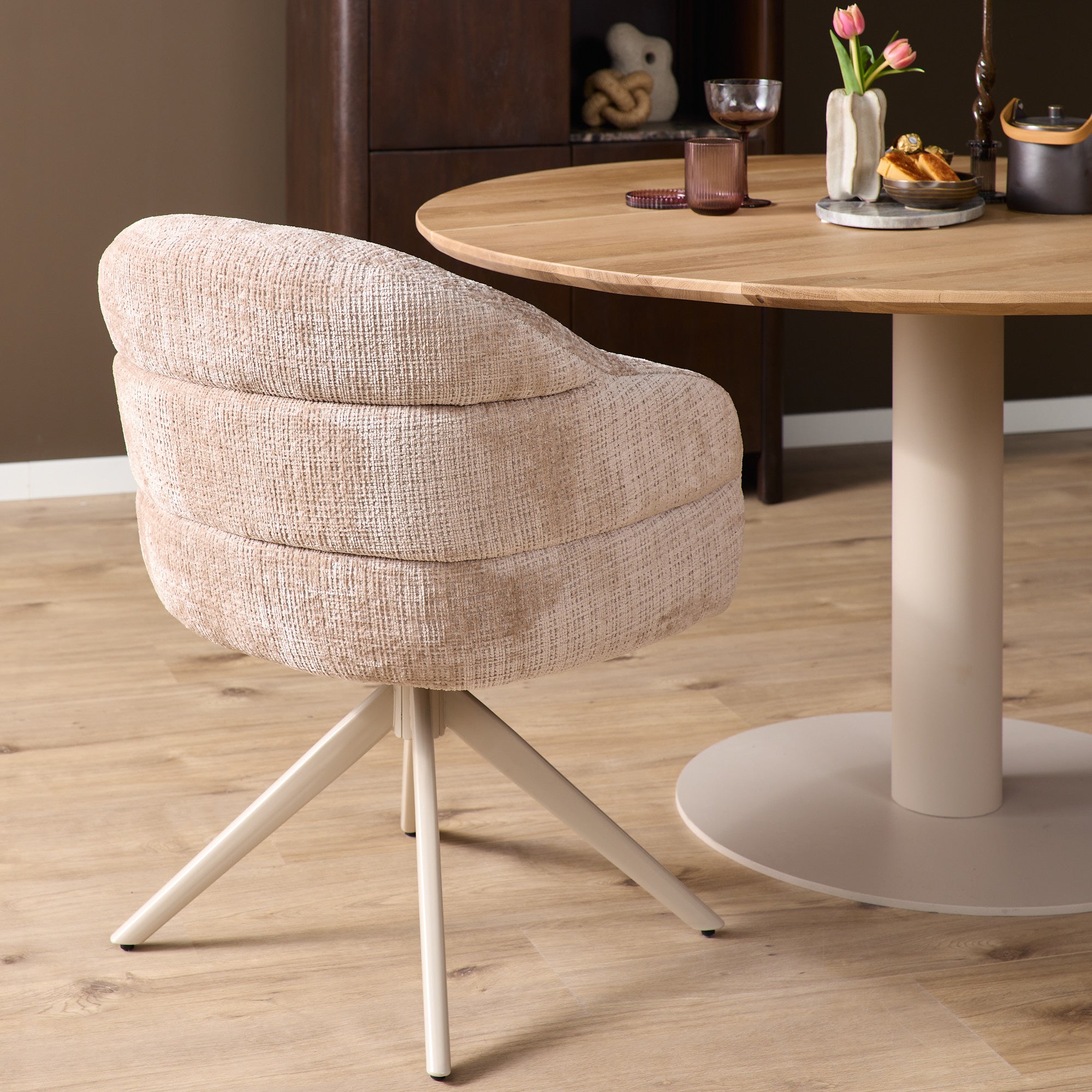 Esszimmerstuhl Bella (2er-Set)| Beige | Fuß Sandfarben |  Mit Armlehne