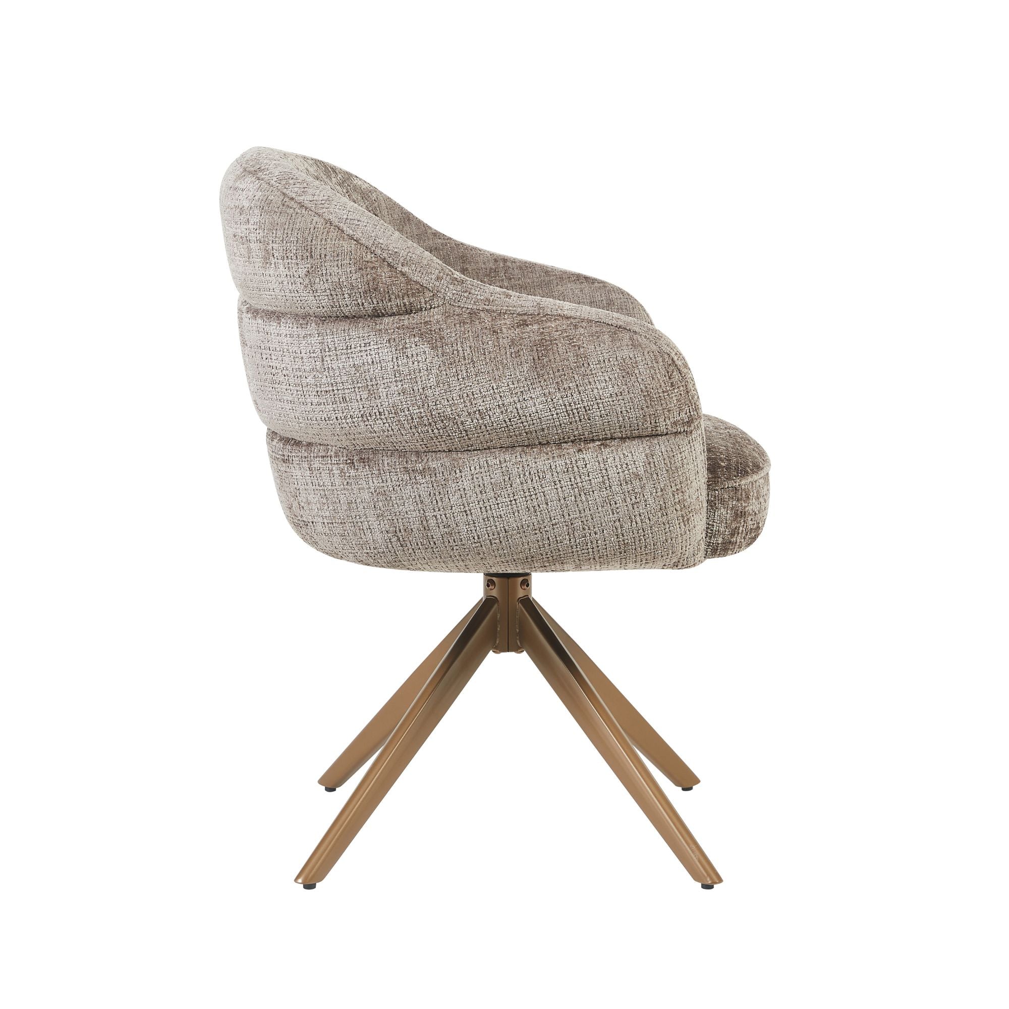 Esszimmerstuhl Bella (2er-Set) | Lehm | Fuß Bronze | Mit Armlehne