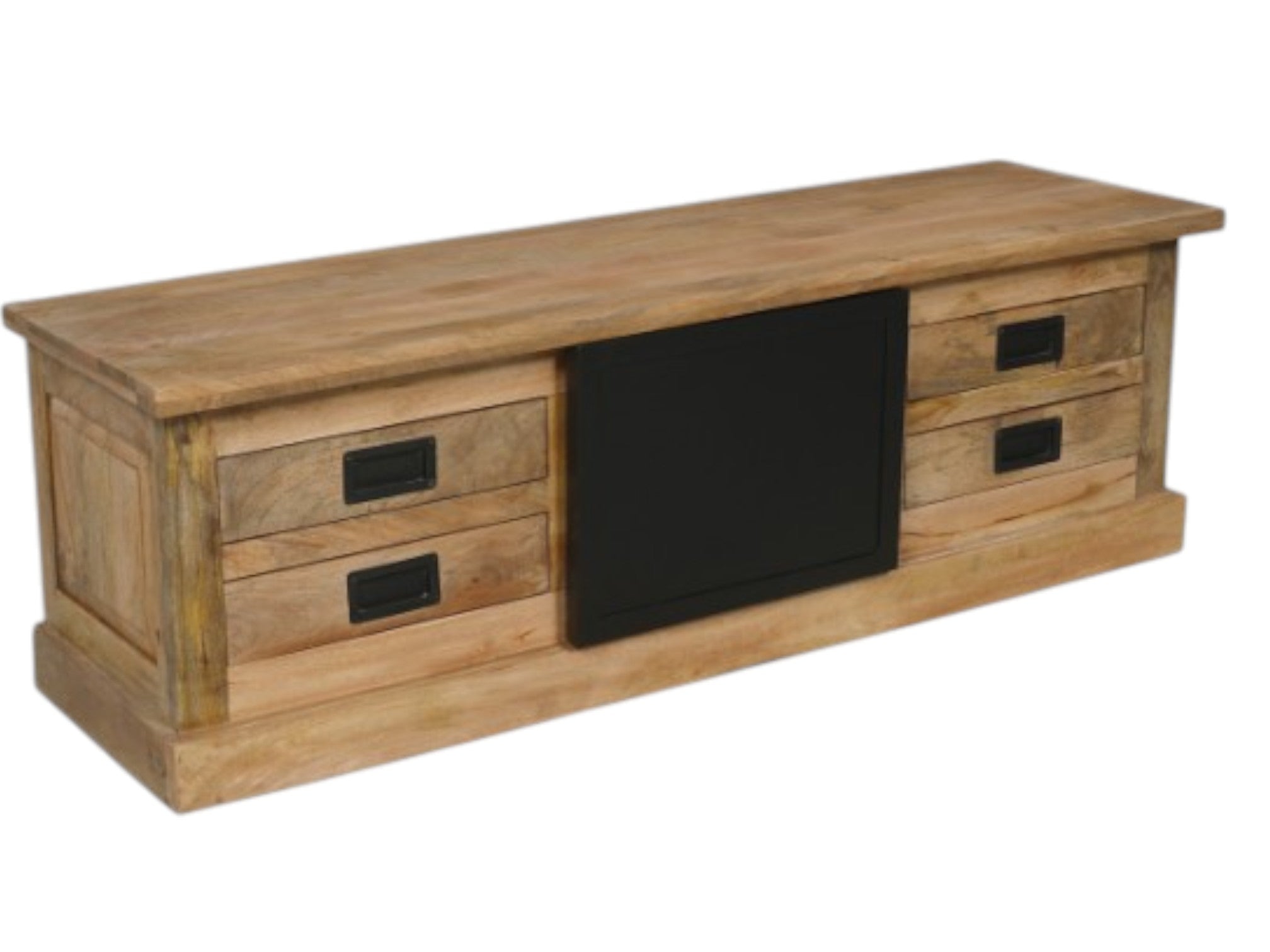 TV-Board Nizza – Mangoholz mit schwarzen Metalltüren & Holzeinlagen, 155 x 45 x 50 cm